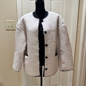Elegant Cream Teddy Jacket with Black Accents